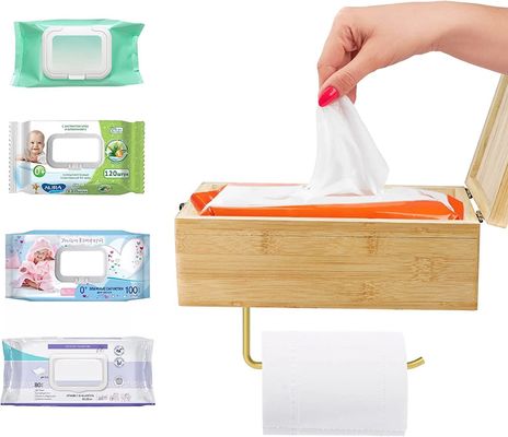 Столовой или спортивный бамбуковый настенный носитель туалетной бумаги с коробкой для хранения влажных тканей
