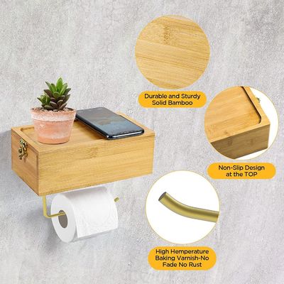 Столовой или спортивный бамбуковый настенный носитель туалетной бумаги с коробкой для хранения влажных тканей