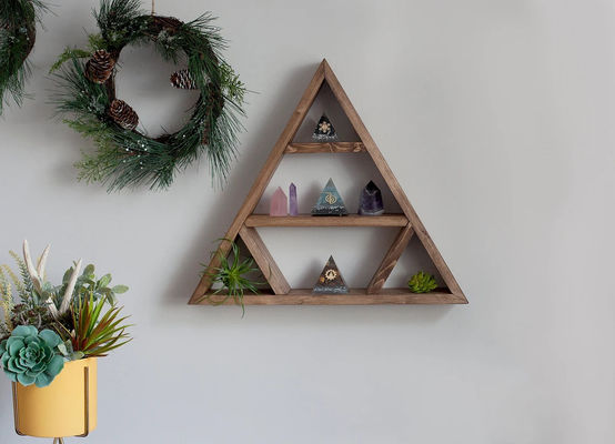 Минималистский дизайн Деревянный треугольный стенный пол кристаллических экранов для домашнего хранения