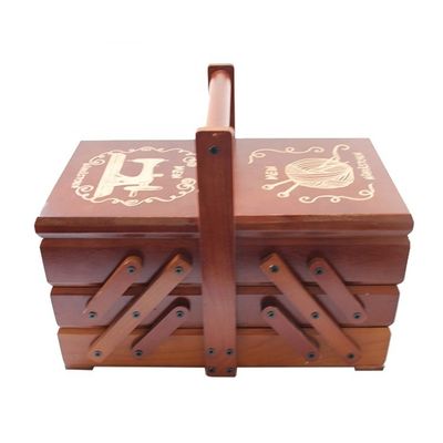 3 уровень складной кантилеверной швейной шкатулки с ручкой 38x23,5x30 см сгоревшей отделки