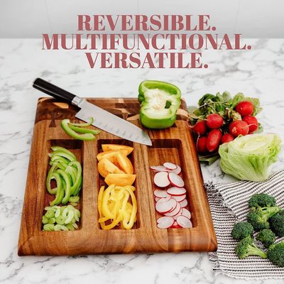 Экологически чистые деревянные доски для резки с встроенной канавкой и съемными контейнерами