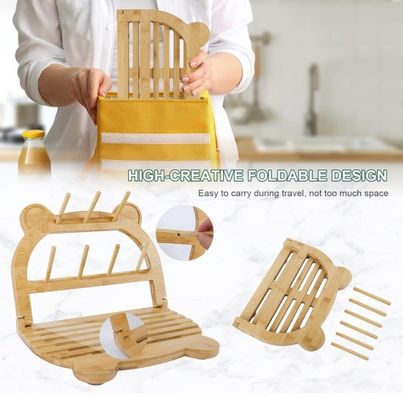 Кухонный стоявший бамбуковый бутылочный сушильщик для быстрой сушки и экономии места