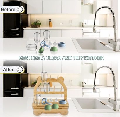 Кухонный стоявший бамбуковый бутылочный сушильщик для быстрой сушки и экономии места