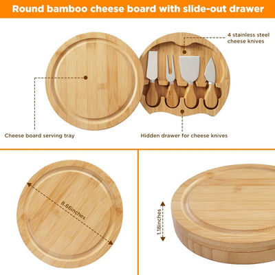 Бамбуковая сырная доска с индивидуальным логотипом и 4 режущими ножами из нержавеющей стали индивидуального размера