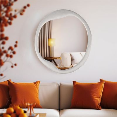 Покрашенный фланель обернутый деревянный каркас зеркало Уникальное нерегулярное украшение стен для дома