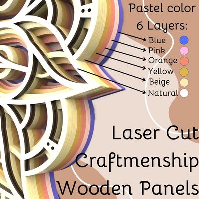 Декоративное ручное изготовление 6 слоев Красочное висящее украшение Бохо Декоративное искусство на стене Деревянная мандала