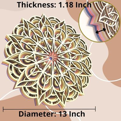 Декоративное ручное изготовление 6 слоев Красочное висящее украшение Бохо Декоративное искусство на стене Деревянная мандала
