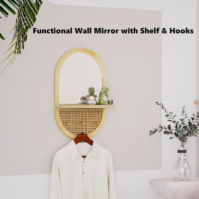 Ванная комната спальня Входная комната Гостиная Декоративные зеркала Стенное зеркало с полкой и крюками для пальто Деревянная рама