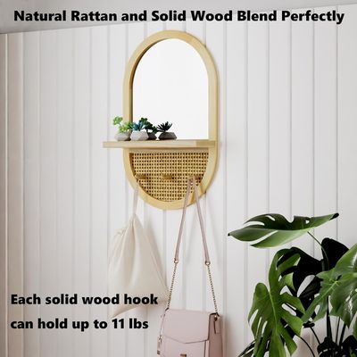 Ванная комната спальня Входная комната Гостиная Декоративные зеркала Стенное зеркало с полкой и крюками для пальто Деревянная рама