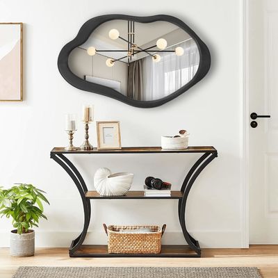 Рустическое дерево Черная обрамленная асимметричная стена волнообразное зеркало для гостиной спальня вход ванная комната