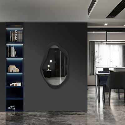 Рустическое дерево Черная обрамленная асимметричная стена волнообразное зеркало для гостиной спальня вход ванная комната