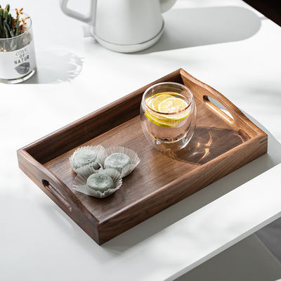 Настраиваемый логотип приемлемый ручной работы конец ореховой древесины подавать поднос с ручками