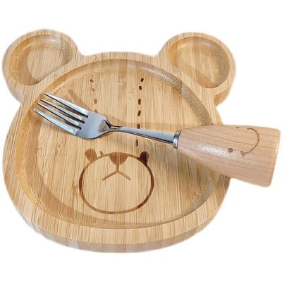 Простой стиль индивидуальный логотип Бамбуковые детские тарелки с вилками и ложками