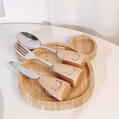 Простой стиль индивидуальный логотип Бамбуковые детские тарелки с вилками и ложками