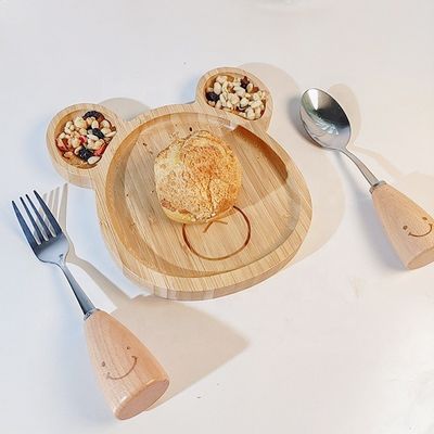 Простой стиль индивидуальный логотип Бамбуковые детские тарелки с вилками и ложками