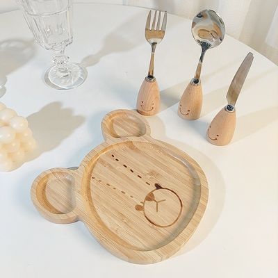 Простой стиль индивидуальный логотип Бамбуковые детские тарелки с вилками и ложками