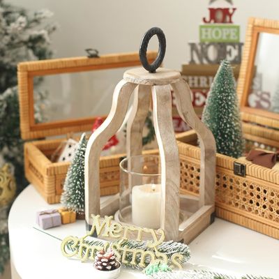 Наружный двор Декорация деревянная свеча фонарь со стеклянным подставным светильником Печать сгорела