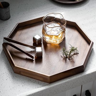 Октагона круглый форма акация ореховая древесина подача поднос 30x20x3 см с печатным печатью