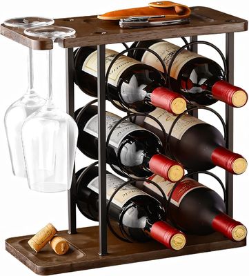 Стоящий тип столешничный стойка для хранения вина с деревянным подносом и организацией