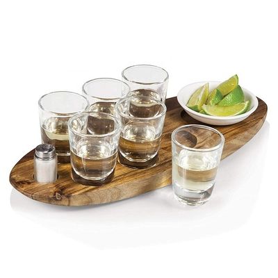 Деревянный обыкновенный цвет Акация Деревянный держатель чашек Стрелка Стеклянные чашки для подачи поднос с печатью