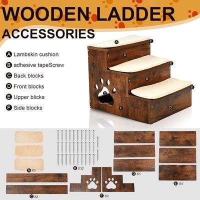 OEM 3 уровня деревянные собачьи лестницы ступеньки нескользящие щенковые лестницы с хранилищем стираемые ковры