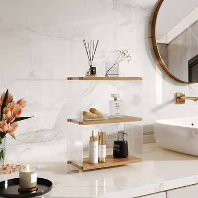 Металлический и деревянный 3-уровневый стойковый шкаф для ванной