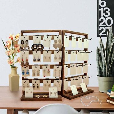 Главная Тема Деревянный складной ювелирный экран стенд с съемными 32 крючками и кольцевой палицей