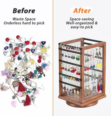 120 пар серёжек вращающийся карусель прочный металл и дерево серёжка дерево организатор