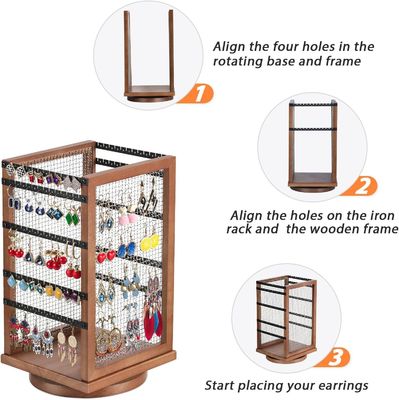 120 пар серёжек вращающийся карусель прочный металл и дерево серёжка дерево организатор