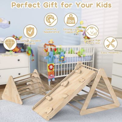 Деревянная треугольная лестница для восхождения с рампой и окрашенной отделкой для малышей