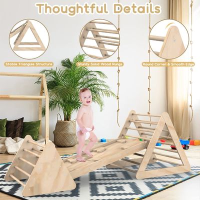 Деревянная треугольная лестница для восхождения с рампой и окрашенной отделкой для малышей