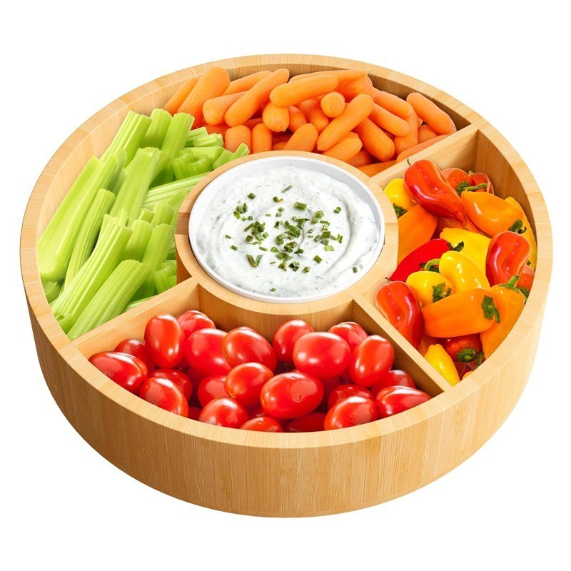 202407 Круглая бамбуковая поднос с керамической чашей для проб бесплатно или возвращается