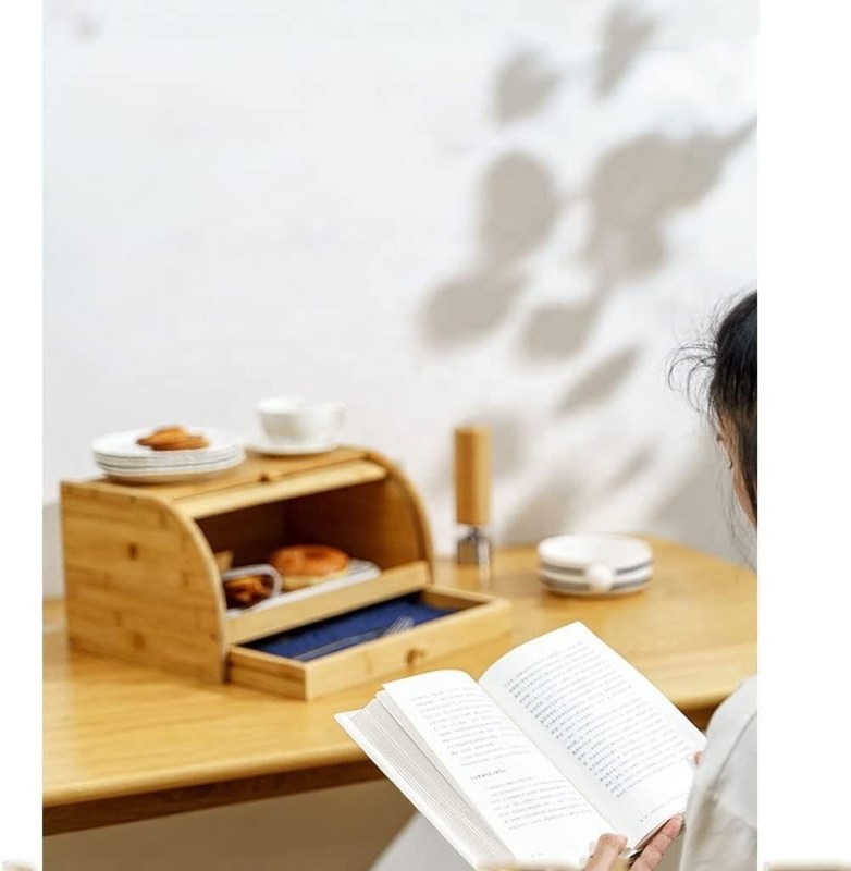 Деревянный бамбуковый хлебозапас для кухни с двойной крышкой