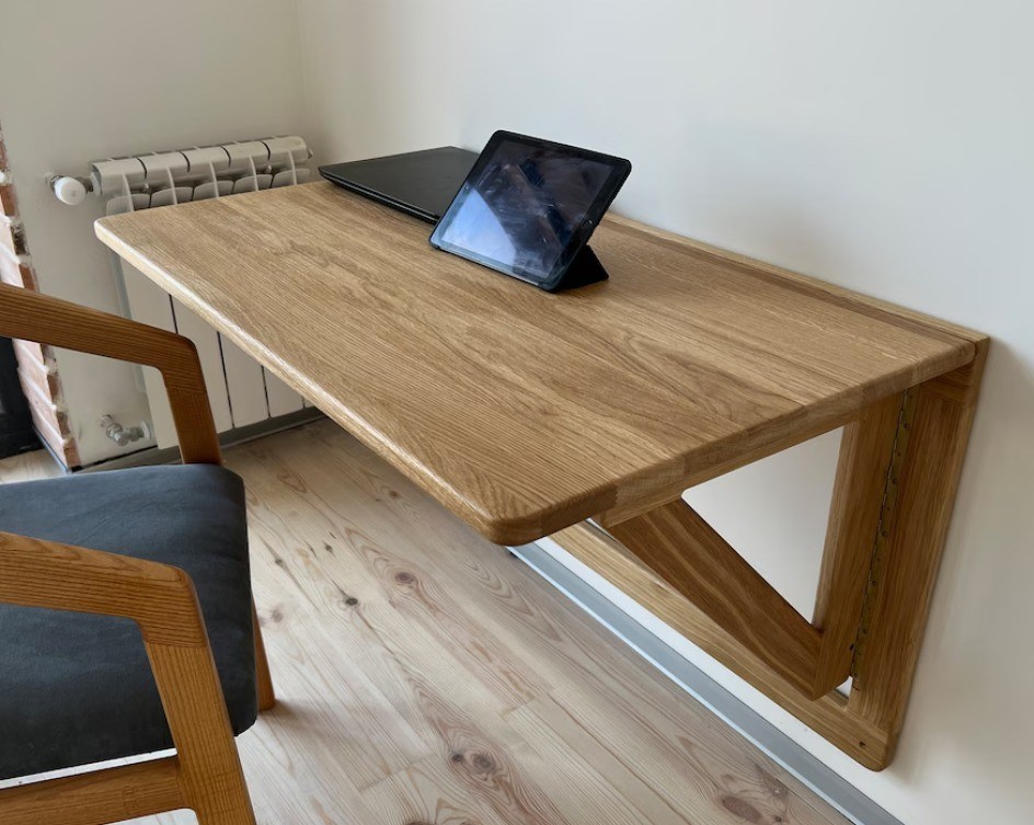 202407 Дубовый стенный стол складной рабочий стол для домашнего офиса Офисное здание Печать сгорела