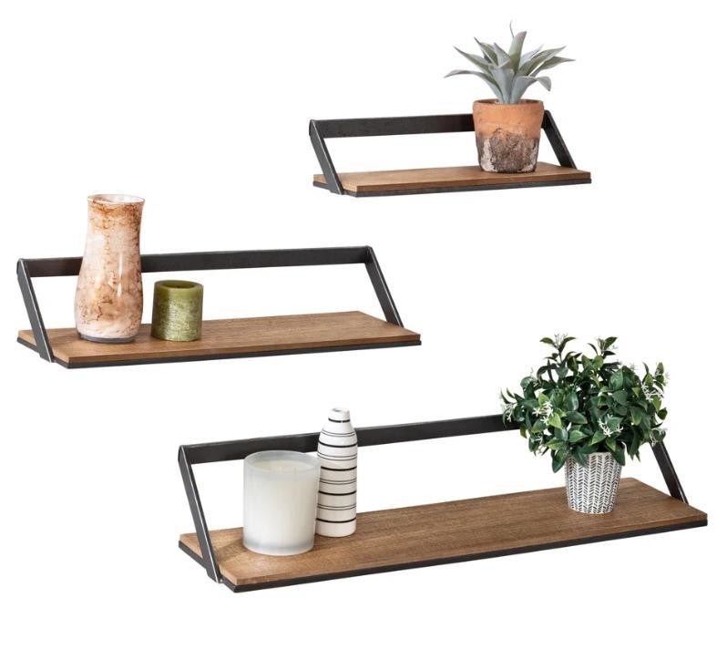 Настройка дома с индивидуальным логотипом набор из 3 черных/природных деревянных стенных полок висящие витрины