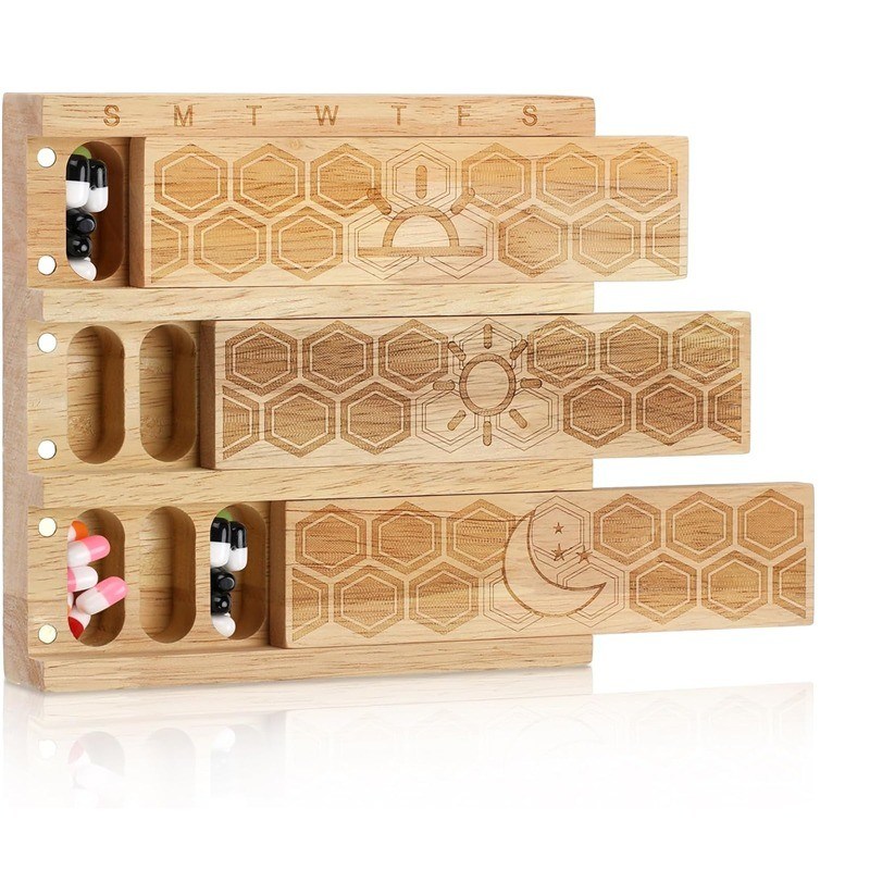 Компактный деревянный недельный организатор таблеток держатель ежедневный диспенсер таблеток сортировщик таблеток контейнеры