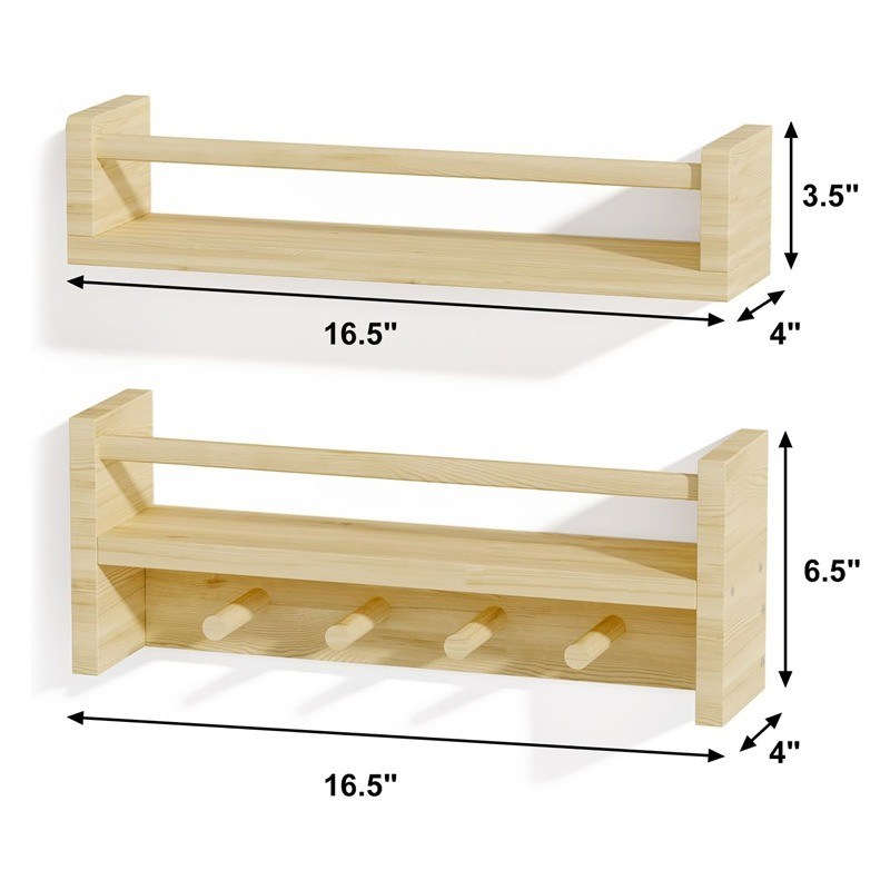 Деревянные крюки Книжная полка Настенные полки из натурального дерева для хранения детского декора