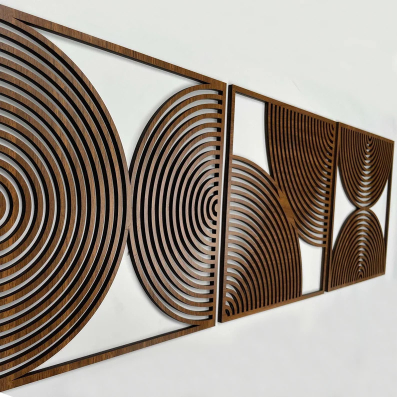 Набор из 3 подарок для дома Большой деревянный настенный рисунок с современным стилем середины века и пользовательским логотипом