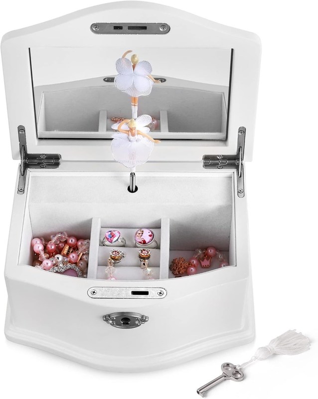 Средний белый деревянный балерина ювелирный ящик со зеркалом для персонализированной организации