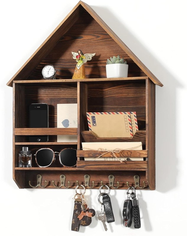 Легко установить декоративный деревянный ключ-подвес с 5 двойными крючками