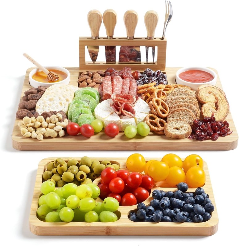 Бамбуковая сырная доска и набор ножей для кухонной резки