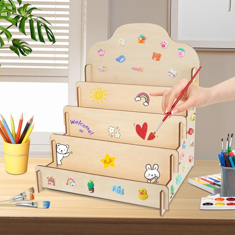 Специальный размер твердое дерево 4-уровневый дисплейный стенд для поздравительных открыток наклейки и открытки