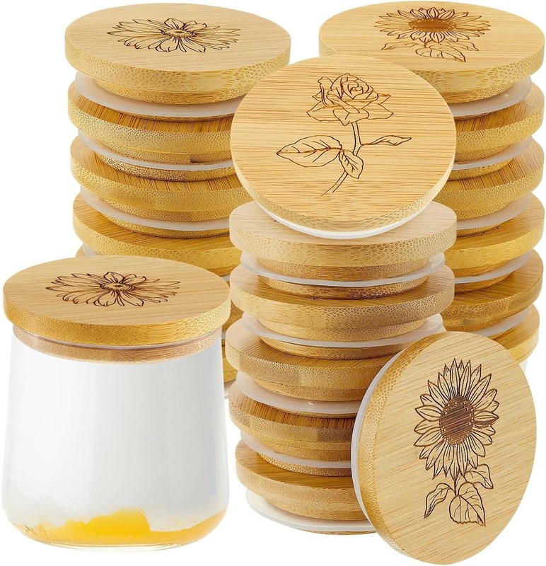Деревянные простые бамбуковые крышки для банок с силиконовыми герметическими кольцами