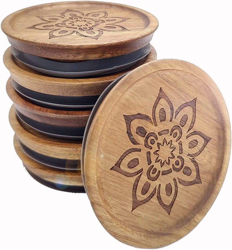 Контейнеры из высокоборосиликатного стекла 6Pcs с деревянной гладкой крышкой и бамбуковой крышкой