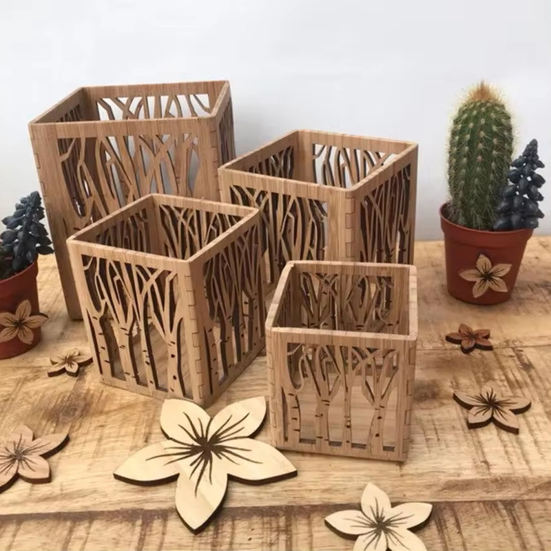 Деревянный простоцветный фонарик для ручной работы Чайные светильники в дизайне лазерного резки