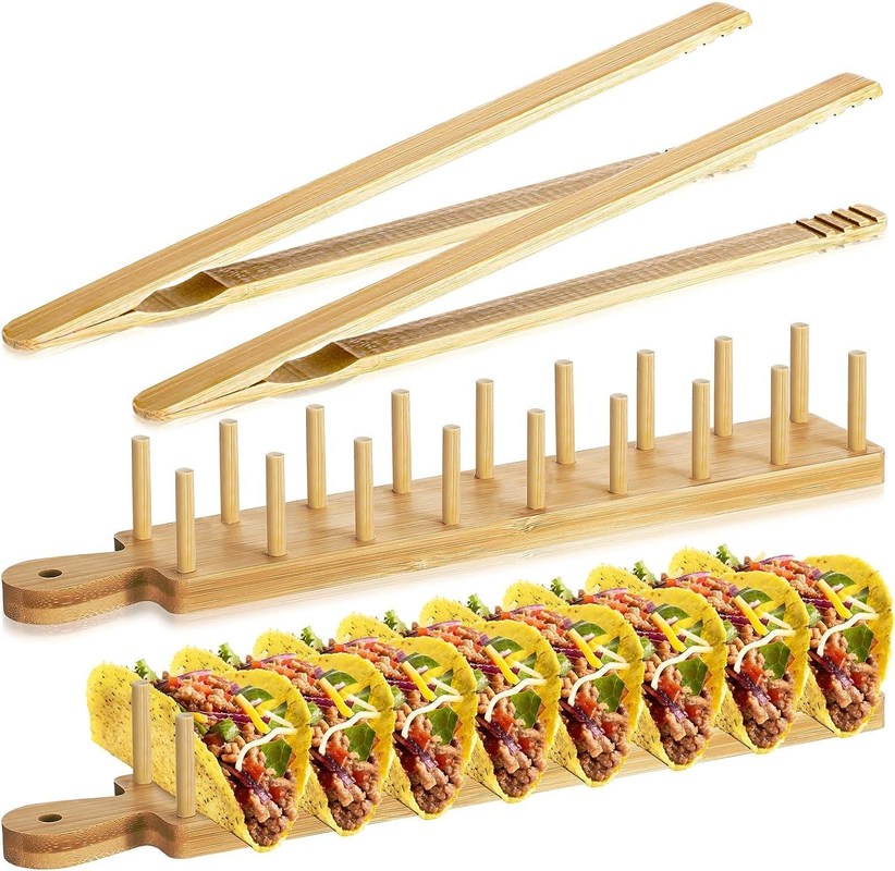 Набор из 2 деревянных тако-держателей с ручкой и зубчатой печатью на заказ цвета