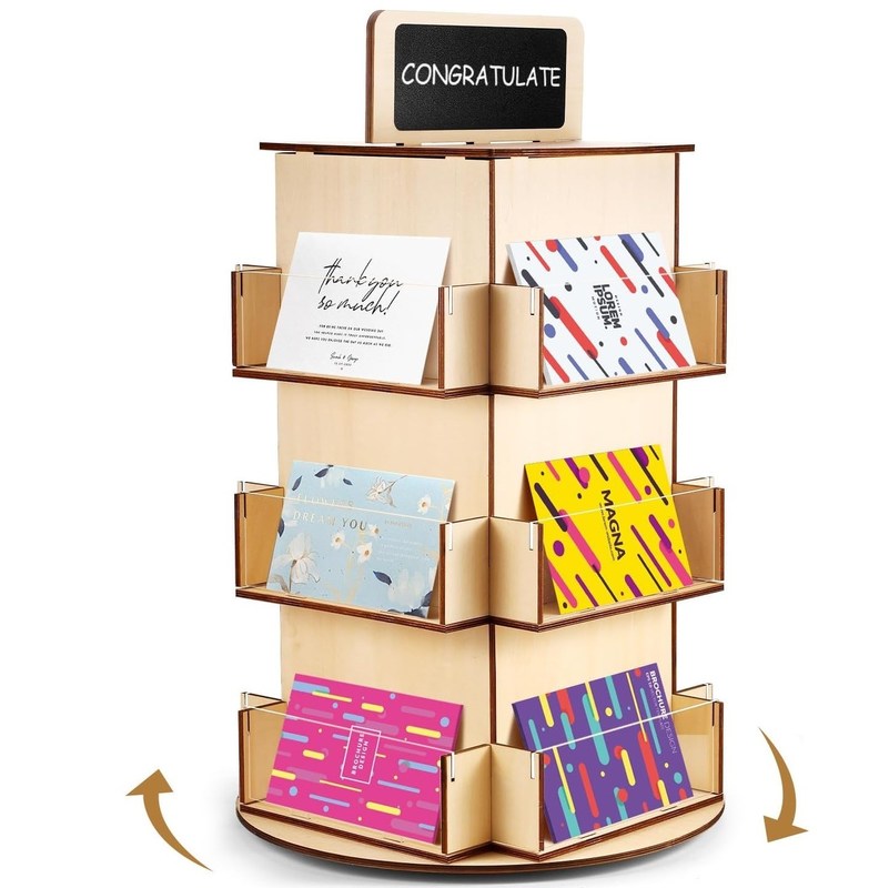 Деревянный стеклянный материал Деревянная иллюстрационная стойка для открыток с небольшим картонным доском по индивидуальному заказу