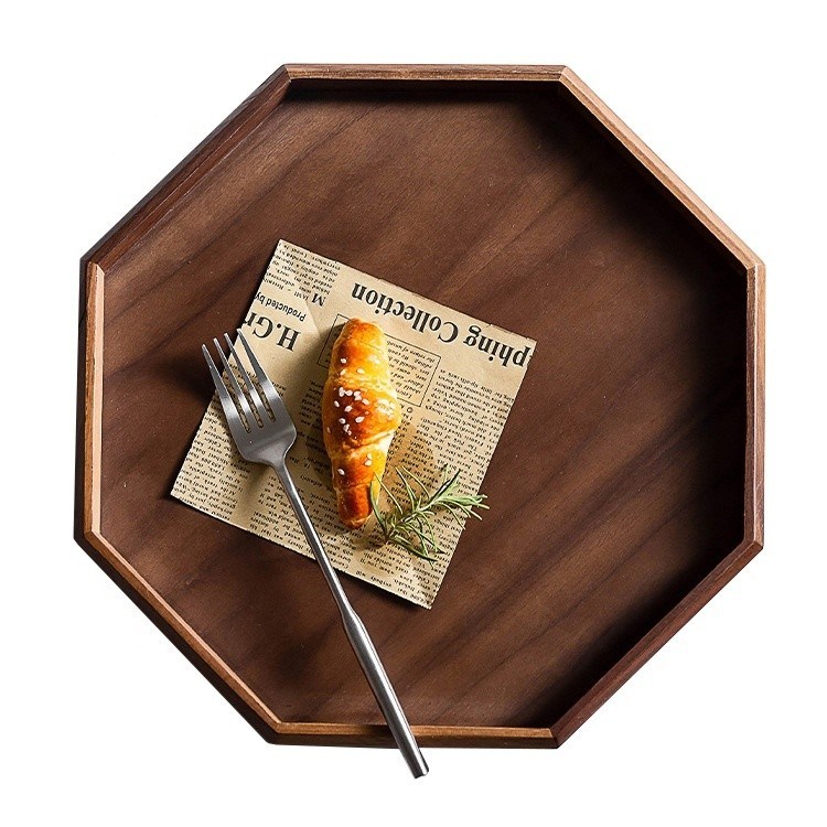 Октагона круглый форма акация ореховая древесина подача поднос 30x20x3 см с печатным печатью