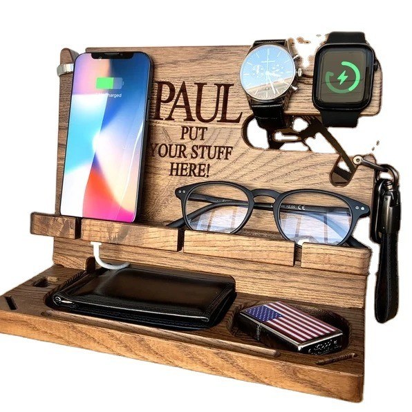 Шелковый экранированный деревянный док-станция для мужского телефонный кошелек и ключ идеальный организатор