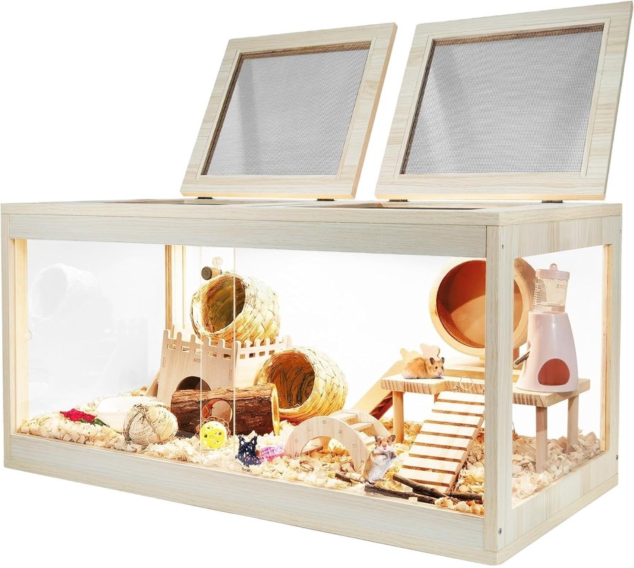 Деревянная клетка для хомяков с открывающейся крышей и акриловыми листами